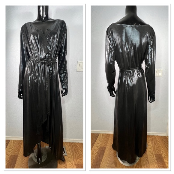 ELOQUII Metallic Maxi Wrap Dress Plus Size 18 Black NWT - Picture 2 of 8